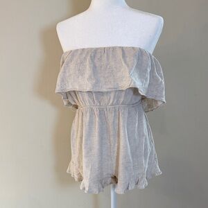 Allie Rose Woman's Large Strapless Shorts Romper Light Tan